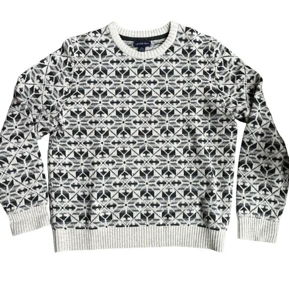 Lands' End 100% lambs wool pullover sweater size L gray tones Fair Isles style - Picture 1 of 7